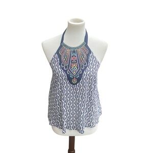 Flying Tomato Bohemian‎ Embroidered Halter Top Rayon Coastal Beach Resort Small